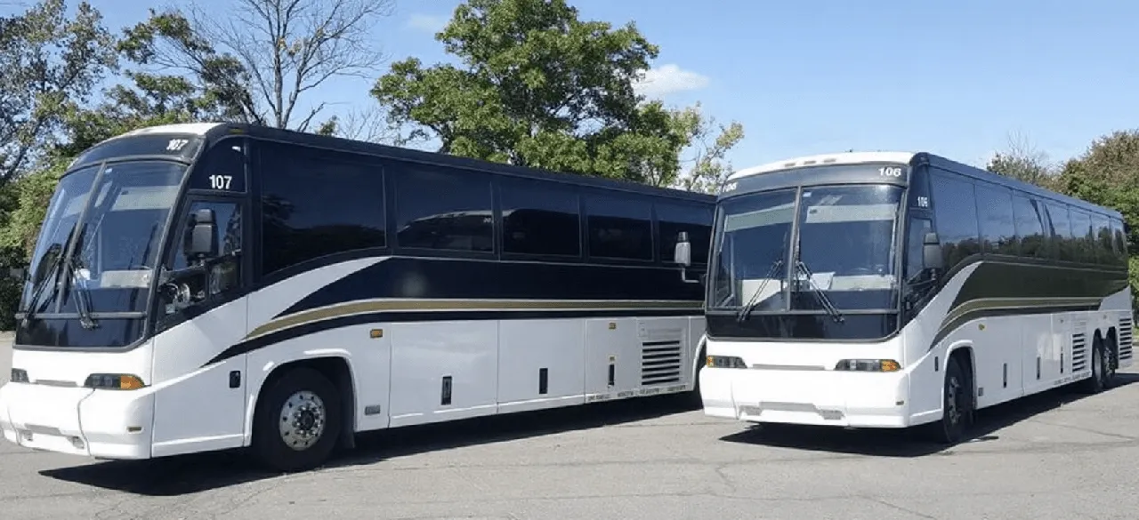 White 56 Passenger Charter Bus for charter bus rental