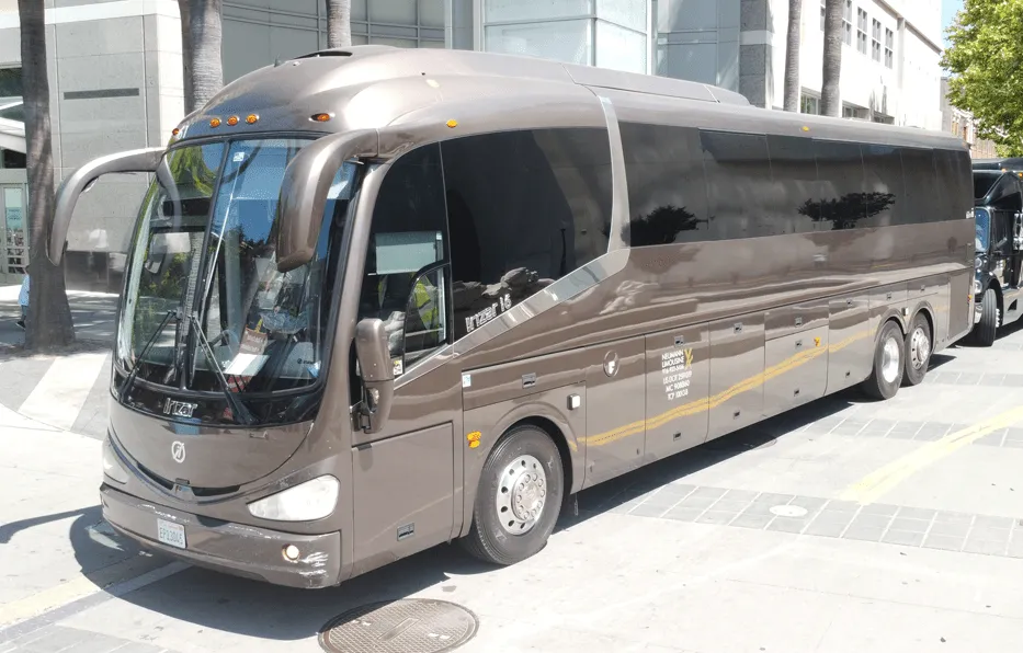 Brown Irizar Motorcoach for charter bus rental in Alpine County, CA