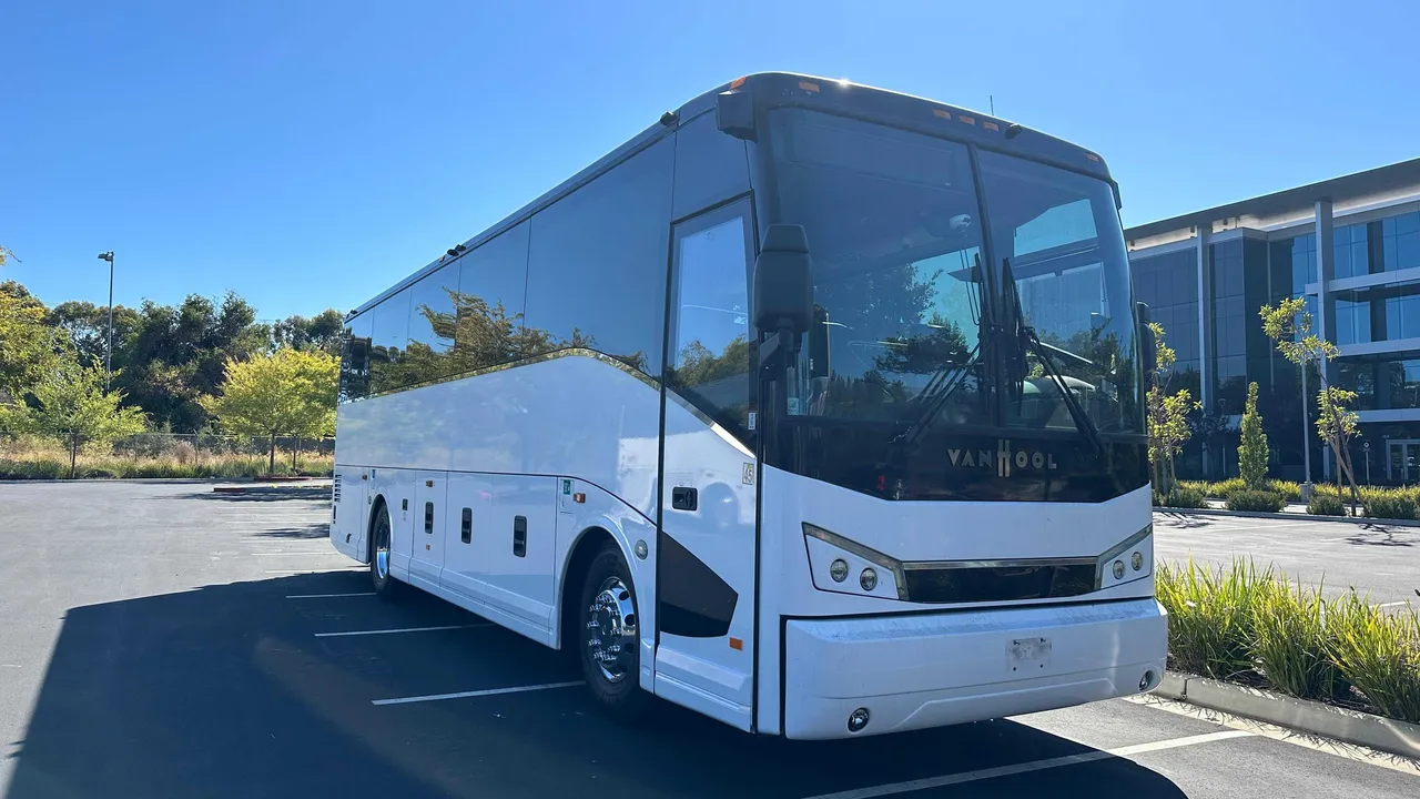 White 36 Passenger Motorcoach for charter bus rental